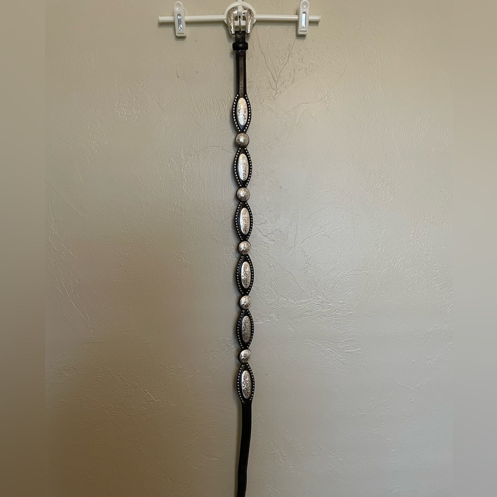 Vintage Tony Lama Black Leather and Silver Concho Women's Western Belt